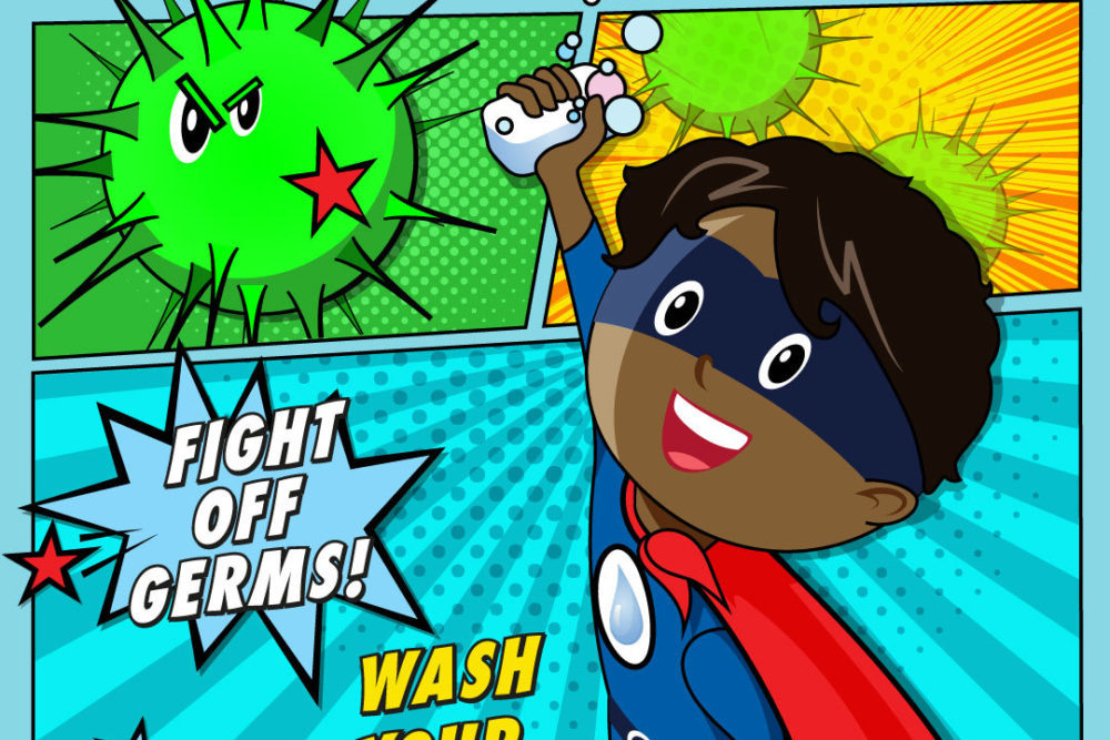 Hanging Handwashing Superhero Poster Tip for Children